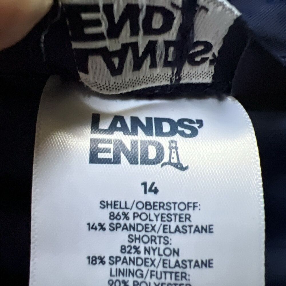 Land’s End Swim Skort Skirt Navy White Polka Dots Size 14 Pockets Beach Pool - Picture 7 of 14